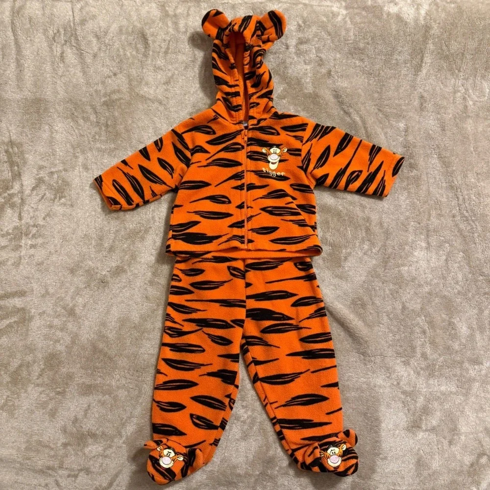 Disney Winnie the Pooh Tigger Fleece Hoodie and Footed Pants Set 3-6M Orange